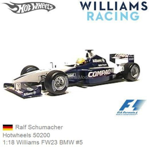 AUTO F1 WILLIAMS FW23 2001 1/18 R. SCHUMACHER HOT WHEELS